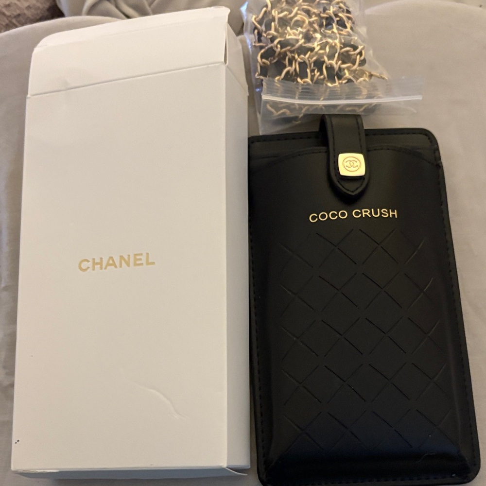 Chanel Black Coco Crush Phone Holster with Gold Accents